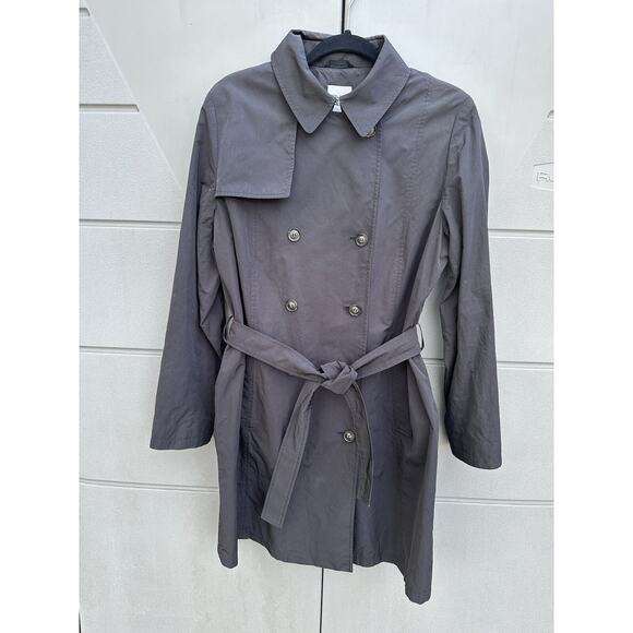 VTG CINZIA ROCCA Old Money Black Trench Coat Double Breasted Sz 14 Belted Capsul - Picture 1 of 13